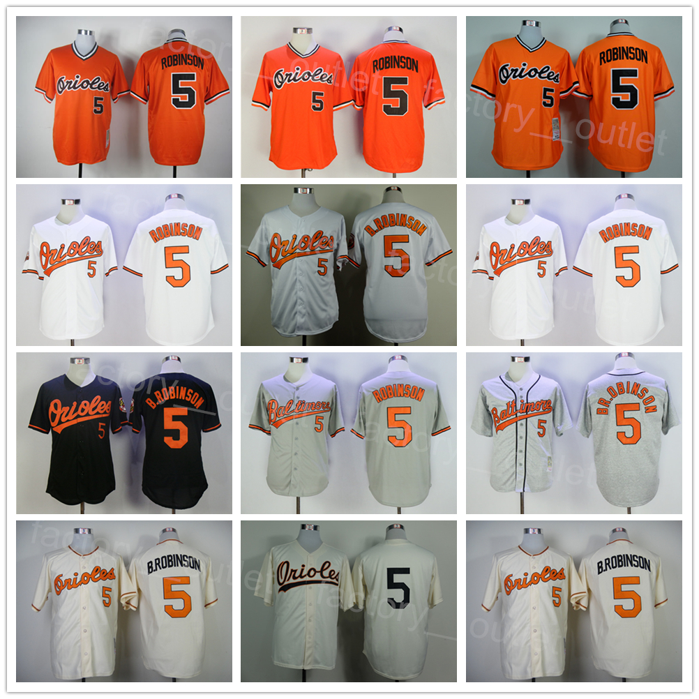 1954 1970 1975 Throwback Baseball 5 Brooks Robinson Jersey Hommes Vintage Couleur de l'équipe Noir Orange Blanc Beige Gris Rétro Pull tout cousu