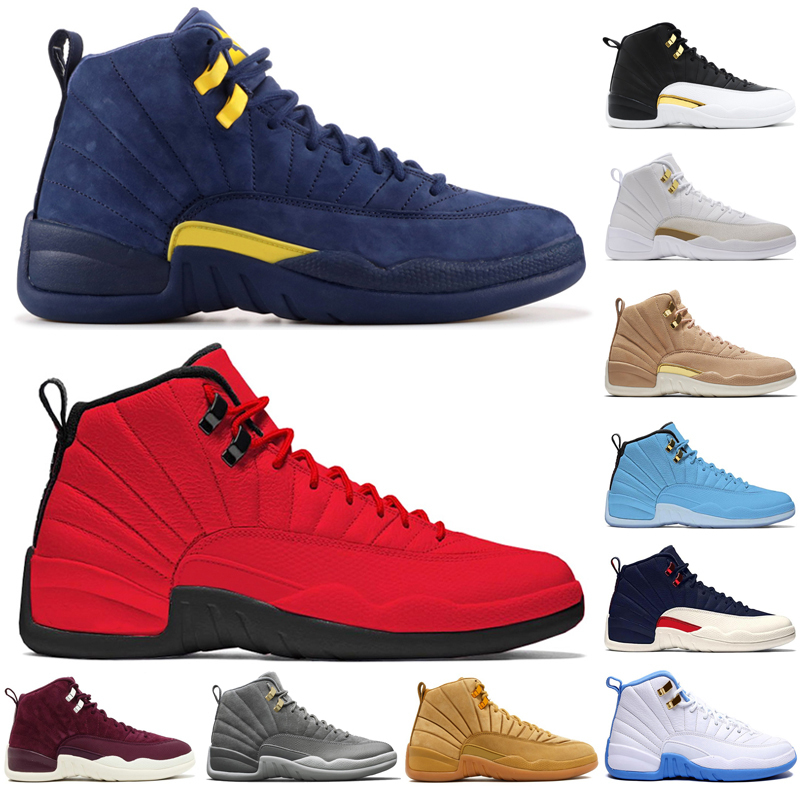 

Shoes 12 12s mens basketball Michigan College Navy Vachetta Tan Wheat Dark Grey Bordeaux UNC men Sports sneakers outdoor women, All have logo
