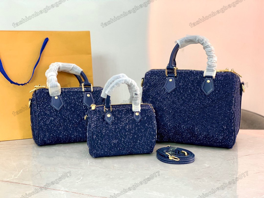 

Speedy Bandoulière Nano Mini 16 20 25 Handle Bag Jacquard Denim Monograms Super Mini Boston Bags Designers Luxurys CrossBody Navy Blue/Faded Blue