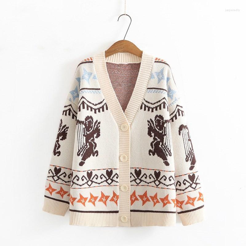 

Women's Plus Size Outerwear & Coats Sweater For Women High Quality Long Sleeve Geometric Character Pattern Coat Large In Spring FatladyWomen, Ivory