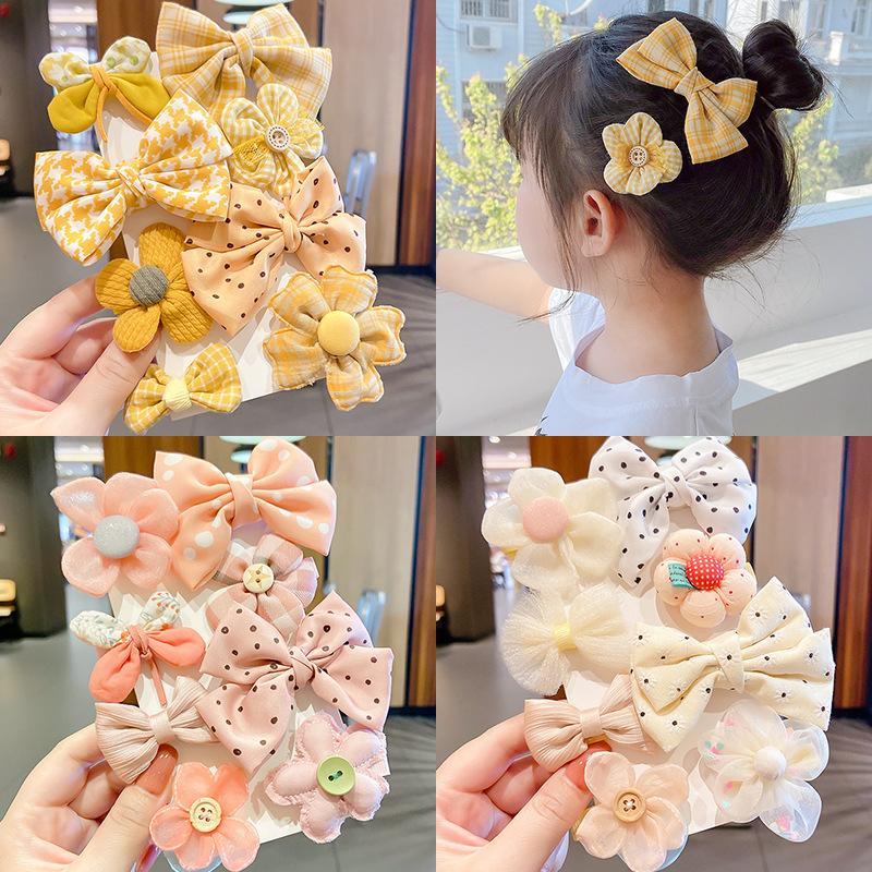 

Hair Accessories 8PCS/Set Girls Cute Cloth Bow Flower Hairpins Kids Sweet Decorate Clips Barrettes Headband Fashion, Slivery;white