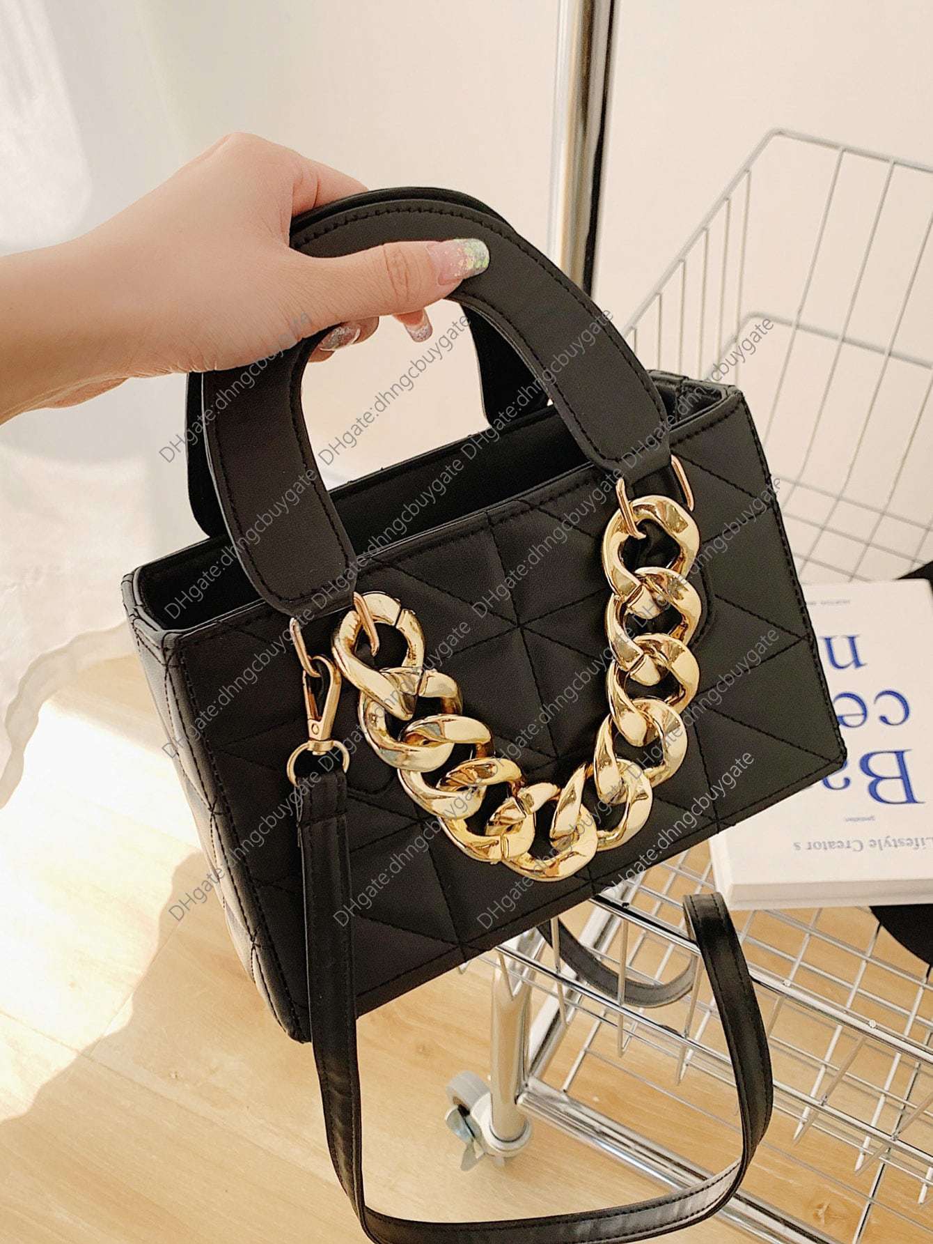 

Chain Designer Bag Decor Quilted Square Handbag Leather Luxury Brand Fashion Wallet crossbody bag Handbag Leather, Black
