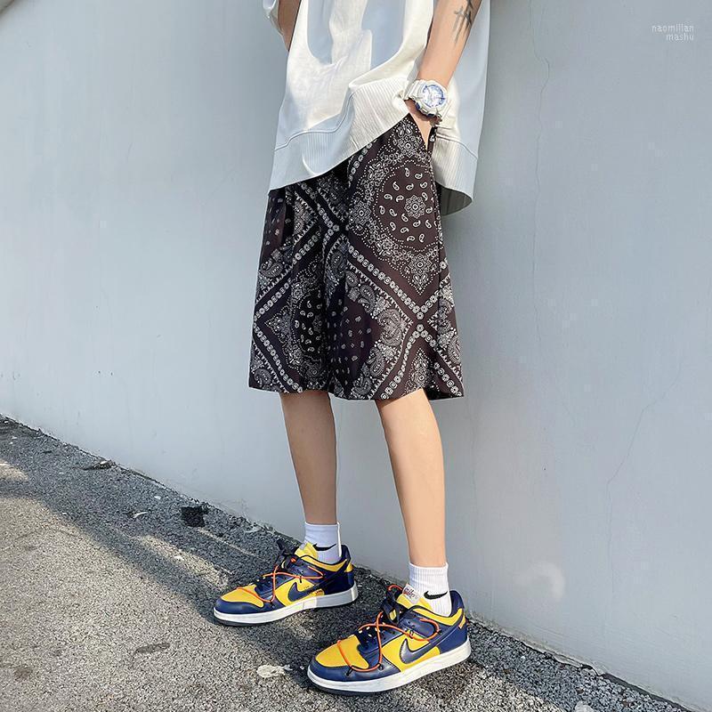 

Men's Shorts Summer Cashew Flower Casual Men Japanese Printed Fashion Vintage Loose Sweatshorts Harajuku Hipster Male Naom22, Black