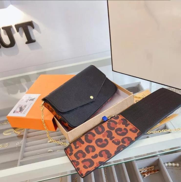 

3PES Women Handbags Purses Designer Wallet Chain Shoulder Bags Fashion Leopard Crossbody Bag High Quality with Box, Khaki