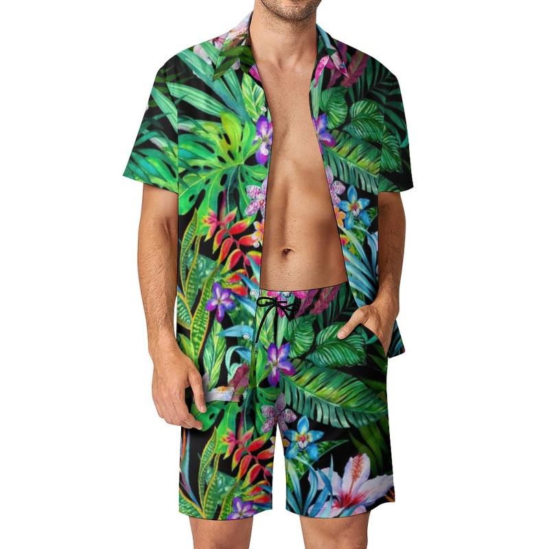 

Men's Tracksuits Floral Leaves Beach Men Sets Tropical Fes Fun Jungle Print Casual Shirt Set Summer Graphic Shorts 2 Piece Fashion Oversize, Style-5