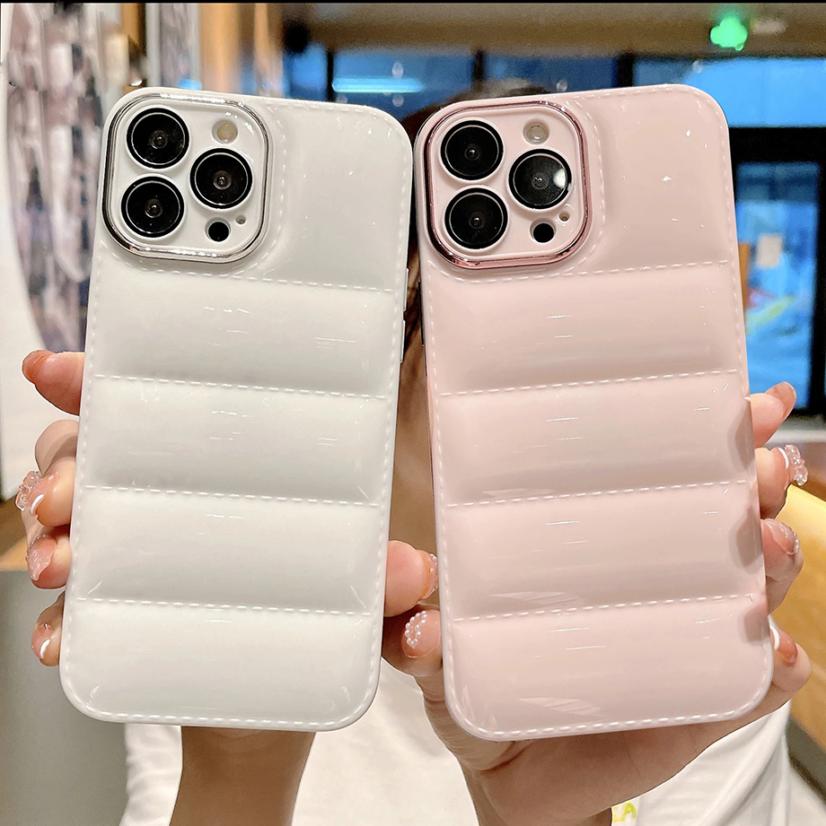 

Luxury Down Jacket Cloth Candy Girls Case for iPhone 14 13 12 11 Pro Max X XR XS Max 7 8 Plus Silicone Camera Protection Cover, White