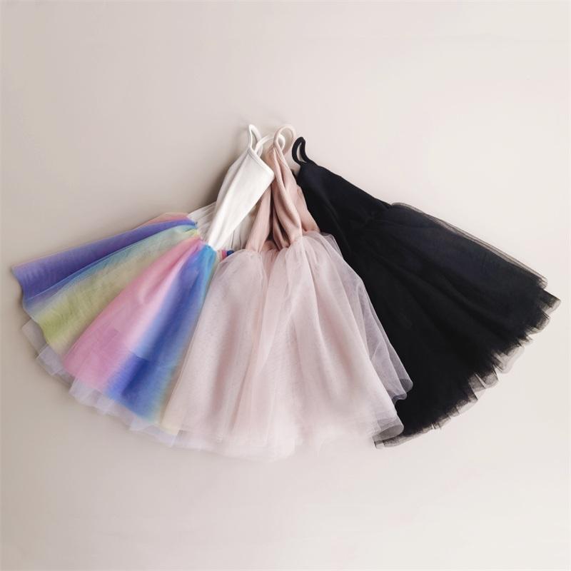 

Girl's Dresses Girls Kids Dress Solid Summer Rainbow Strap Skirts Black Lace Princess For Children Spring Fall ClothesGirl's, Black(strap)