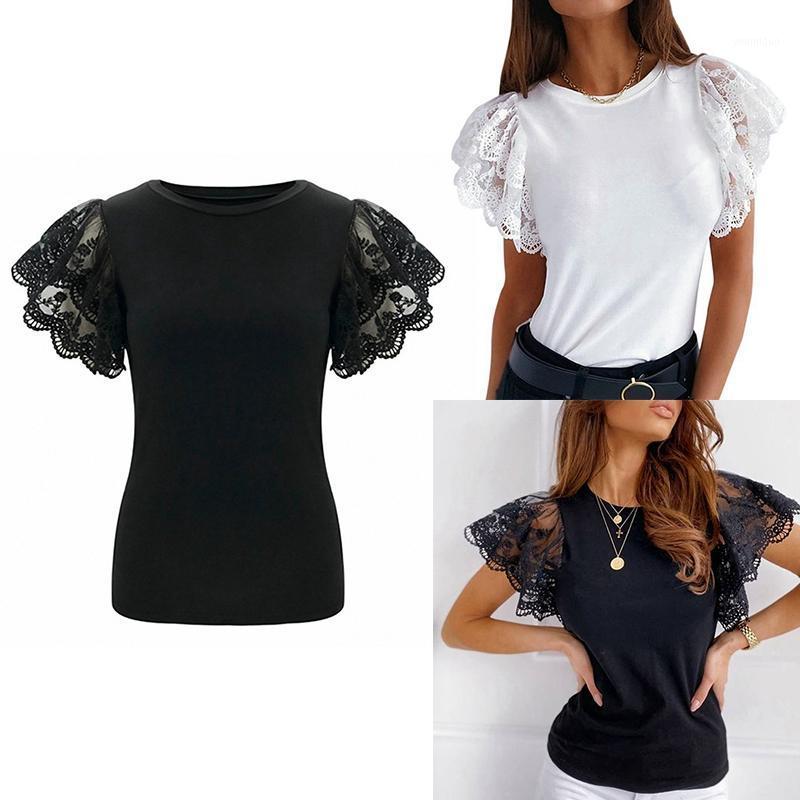 

Summer Women Lace Petal Type Short Sleeve Blouse Women's Blouses & Shirts, White