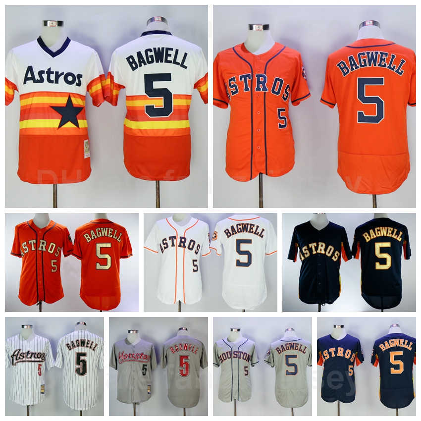 Retire Baseball 5 Jeff Bagwell Jerseys Vintage Flexbase Cool Base Pullover Pinstripe Orange White Grey Navy Blue Stitched And Sewn On Retro 1980 200