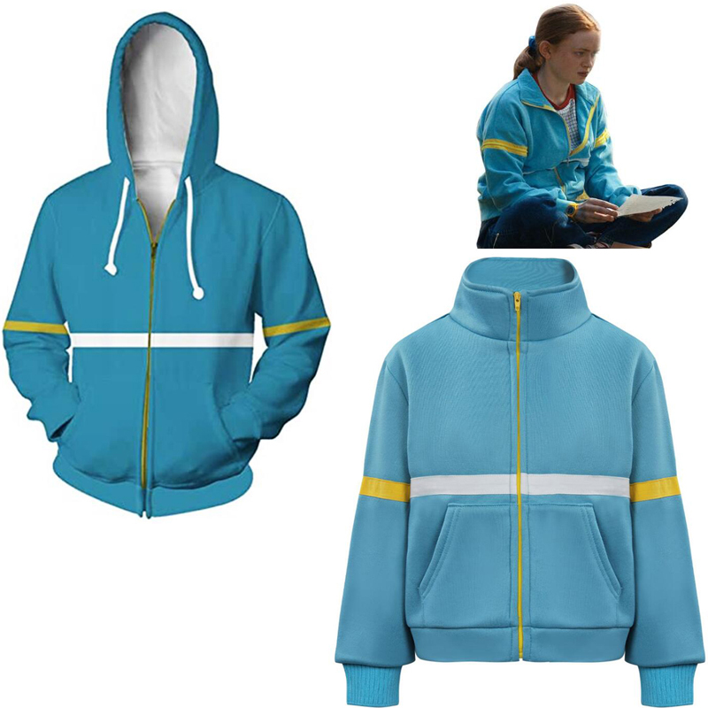 

TV Series Stranger Things Season 4 Zip Up Women/Men Hoodie Sweatshirt Max Mayfield Cosplay Zipper Hooded Jacket Halloween Adult, 001