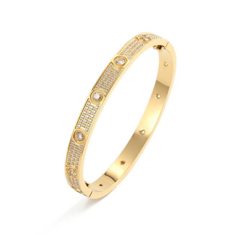 

NEW Designer Full Diamond Gold Bangle Titanium Steel Zircon Couple Gypsophila Bracelets Men Women Wedding Party Jewelry Valentine's Day Gift Accessories