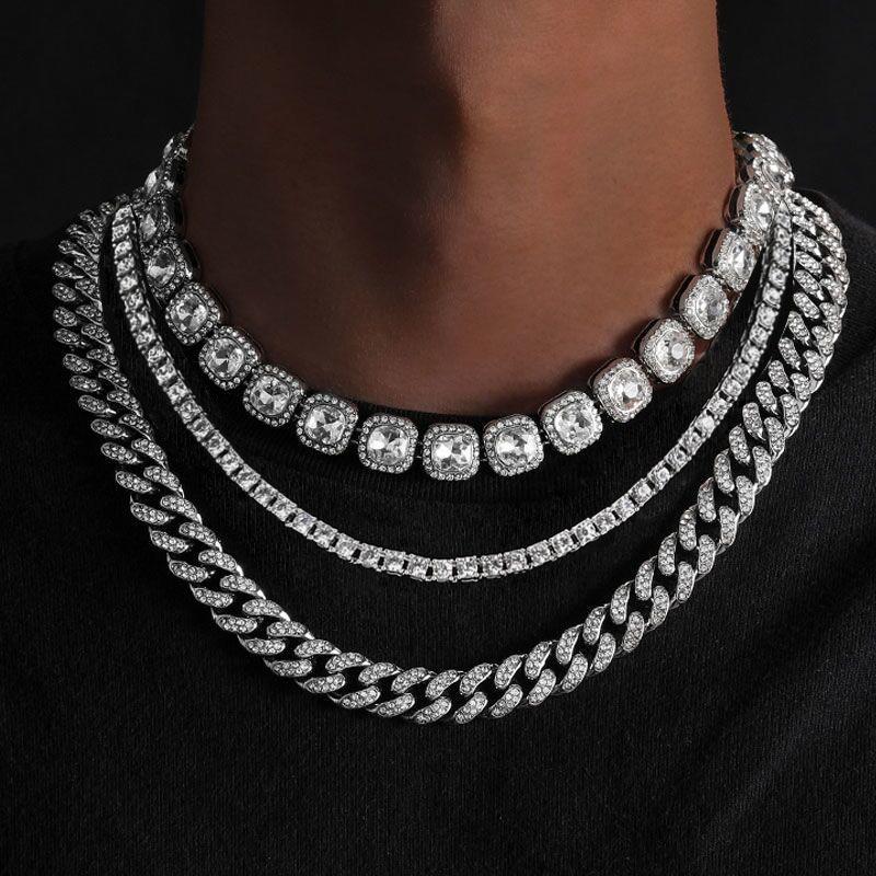 

Chains Men Women Bling Iced Out Tennis Chain Fashion Charm Hip Hop Man Necklace 12.5mm Miami Cuban Link JewelryChains