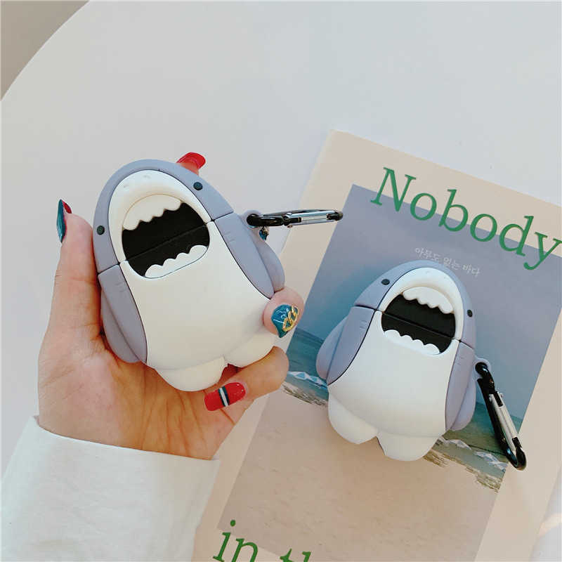 Shark 3D approprié pour AirPods Pro1 / 2/3 Génération Couvercle de protection Apple Bluetooth Housse de casque sans fil Couvre en silicone