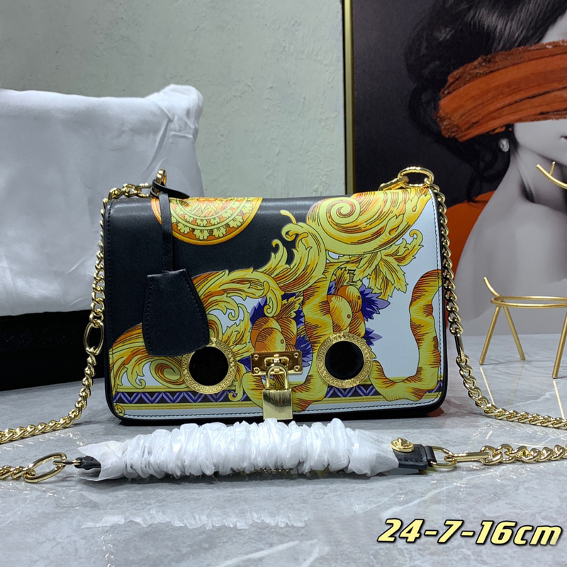 

7A Print Shoulder Bag Crossbody Bags Handbag Purses Women Tote Plain Flowers Lock Chains Genuine Leather Metal Flap Hasp Hand Bags Interior Zipper Pocket Black, Box