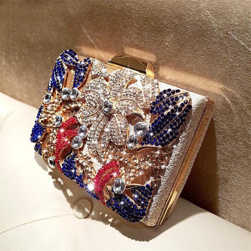 

Evening Bags Wedding Diamond Floral Woman Bag Clutch Colored Crystal Handbags Sling Package Cell Phone Pocket Matching Wallet PurseEvening, Back style 2