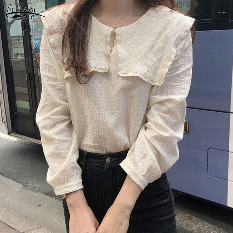 

Women's Blouses & Shirts Blusas Casual Women Tops Blouse Korean 2022 Full Elegant Autumn Chic Patchwork Ruffles Loose 10187, White