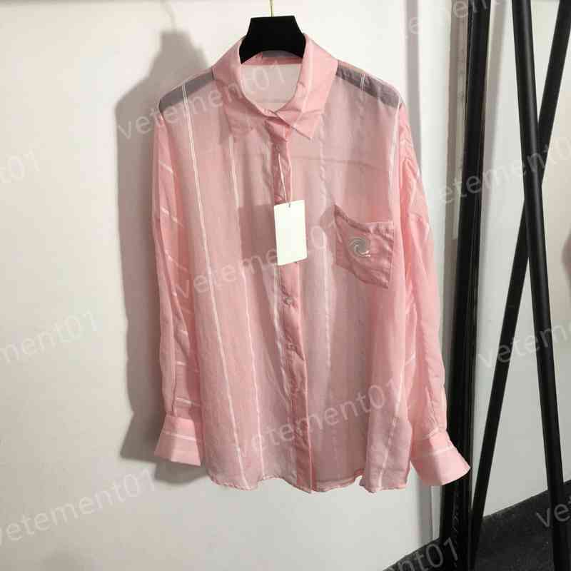 

Blouse Tops Luxury Ce..ne Print Logo Pocket Cool And Breathable Tencel Pink Shirt Fashion Stylist Shirts Casual Luxury Women 0912