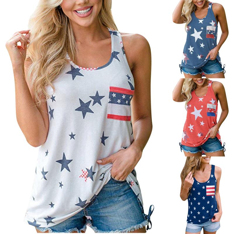 

Women' Tanks & Camis Women Sleeveless Vest Patriotic Stripes Star American Flag Print Tank Top Fashionable Comfy High Quality Fast, Blue