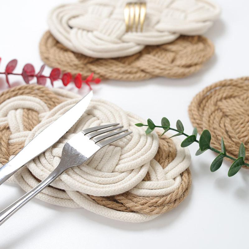 

Mats & Pads Handmade Cup Cushion Non-slip Woven Cotton Thread Jute Table Mat Heat Insulation Coffee Pad Coasters Home Decor Placemats