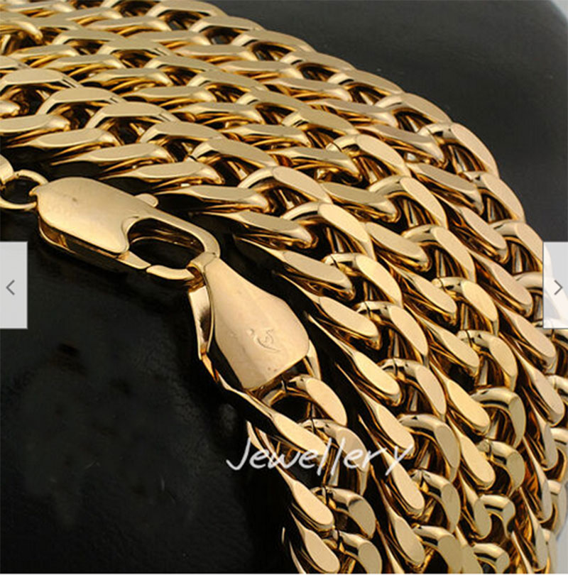 

Mens NECKLACE 24" 18K 18CT Yellow Solid GOLD Curb LINK Chain Filled 10MM Wide