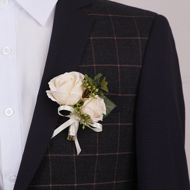 

Decorative Flowers & Wreaths Artificial Silk Rose Flower Goom Boutonnieres Man Corsage Groomfriend Wedding Party Decoration, Beige