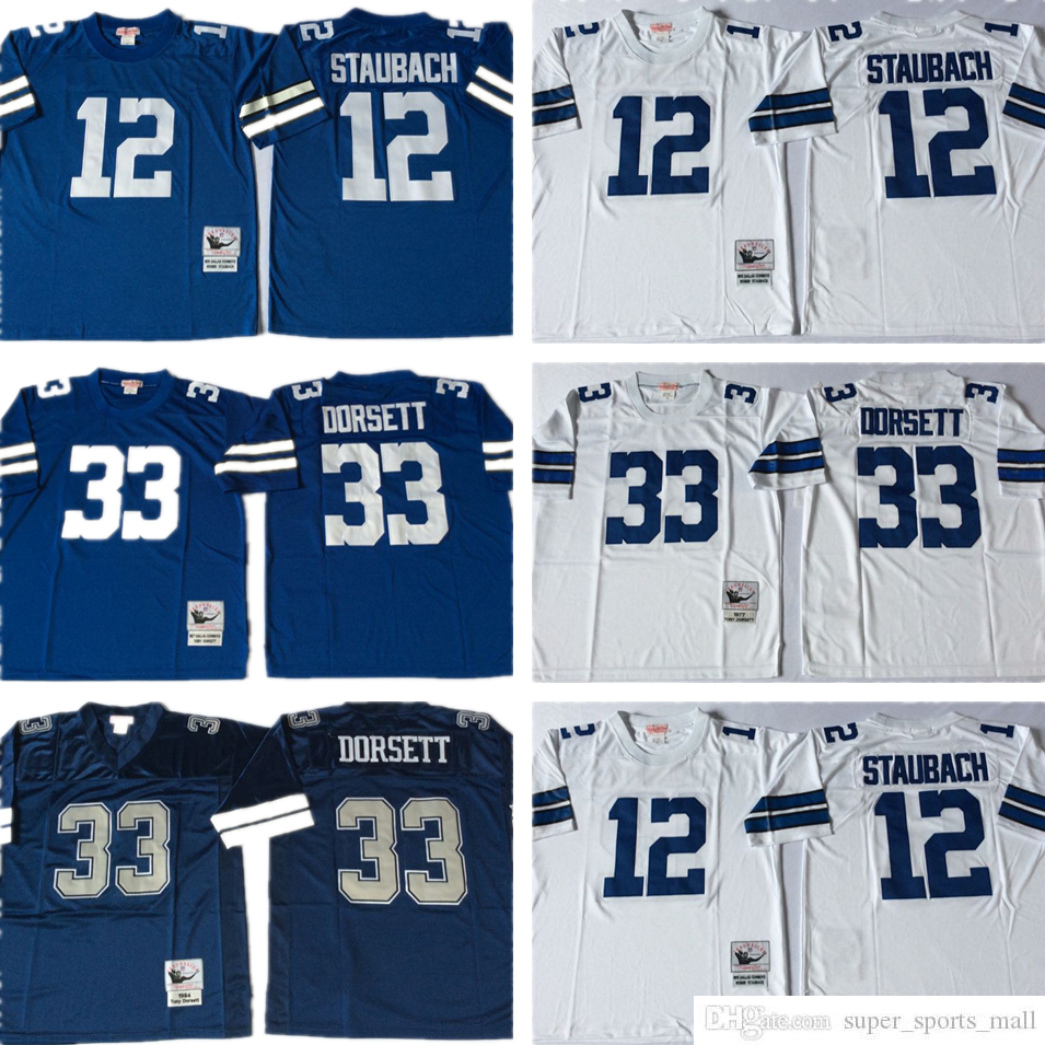 

NCAA 75th Vintage Football 12 Roger Staubach Jerseys Mitchell and Ness 33 Tony Dorsett Jersey College Blue White, Same as picture