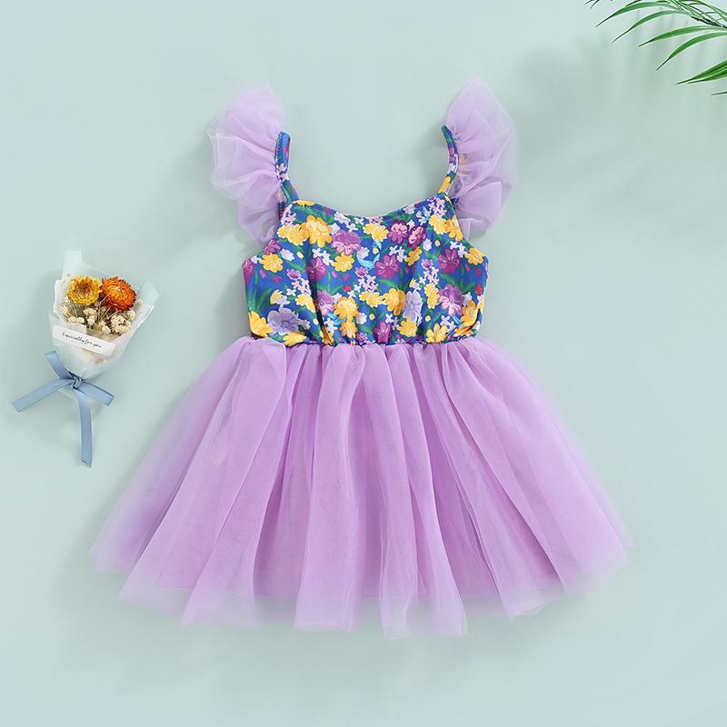 

Girl's Dresses 1-6Y Kids Girls Princess Dress Baby Summer Clothing Floral Mesh Sleeve Tulle Tutu Children Casual DressesGirl's Girl'sGirl's, Purple