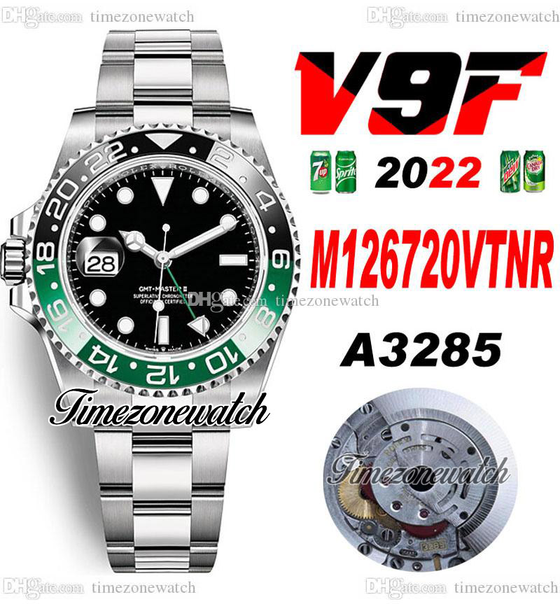 

V9F V4 GMT II A3285 Automatic Mens Watch Sprite Black Green Ceramic Bezel 904L OysterSteel Bracelet Left Hand Crown Same Serial Card Super Edition Timezonewatch B2, Custom waterproofing service