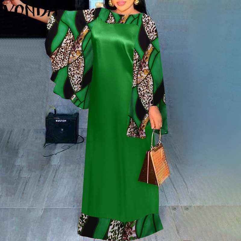 Bohème longue Maxi Robe VONDA femmes Vintage imprimé automne manches fête Vestido surdimensionné Robe d'été Robe Femme 220521