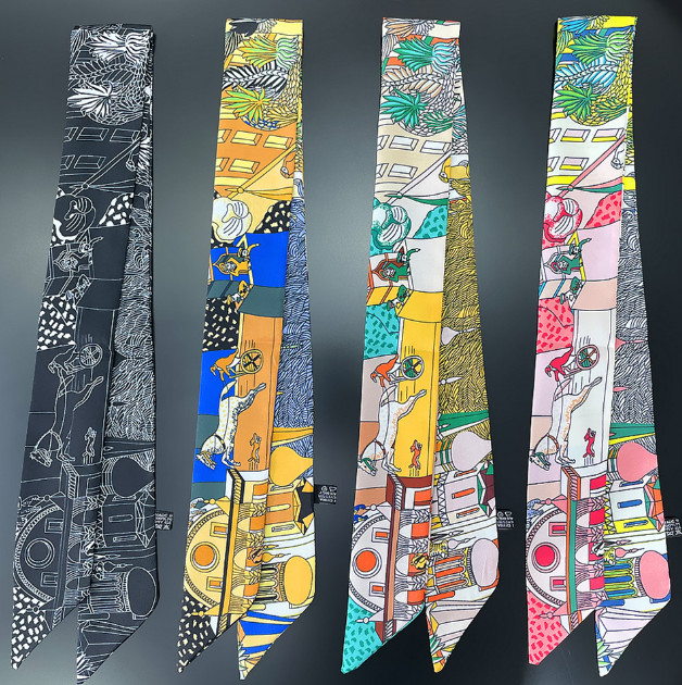 2022 Silk scarf thin narrow strip women all-match tie hair scarf ribbon hair tie bag spring and autumn scarf