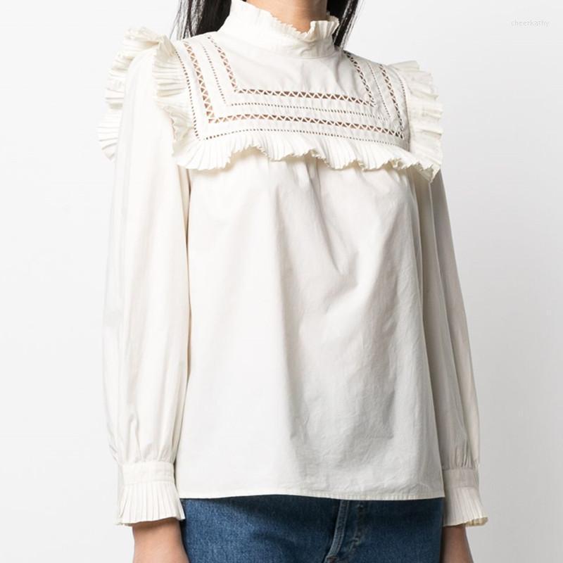 

Women' Blouses & Shirts Spring Women Long Sleeve Shirt Stand Collar Ruffles Hollow Out Simple Ladies BlouseWomen' Chee22