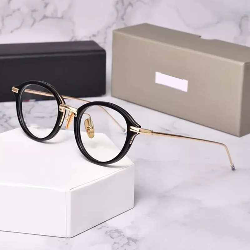 

New York Thom Brand Retro Round Glasses Frame Men Vintage Optical Myopia Eyeglasses Women Alloy Acetate Full Rim Reading Eyewear TB011