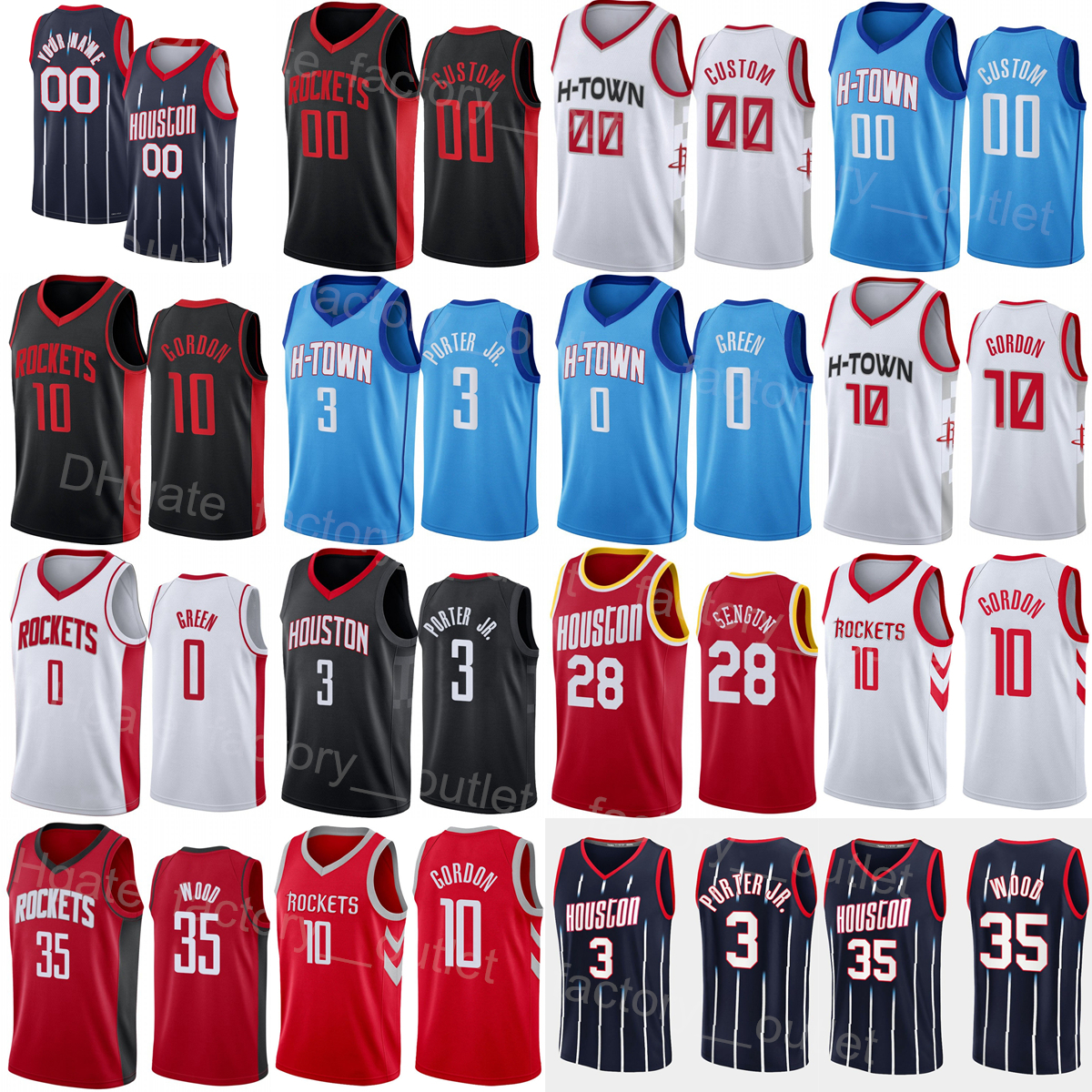Maillot de basket-ball sérigraphié Christian Wood 35 Eric Gordon 10 Kevin Porter Jr 3 Jalen Green 0 JaeSean Tate 8 Alperen Sengun 28 DJ Augustin