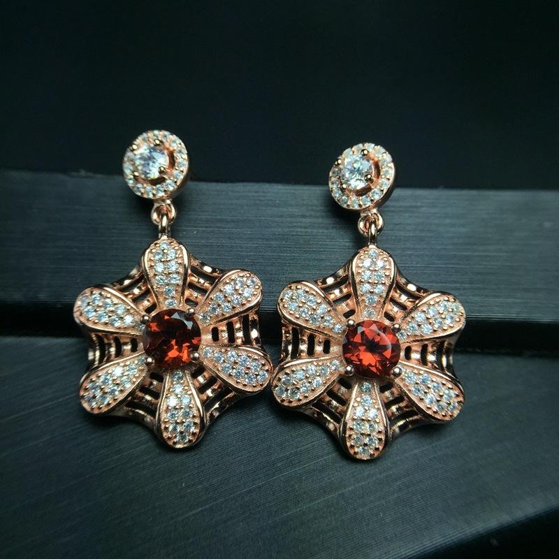 

Dangle & Chandelier MeiBaPJ Natural Garnet Gemstone Flower Drop Earrings Real 925 Silver Red Stone Fine Wedding Jewelry For WomenDangle
