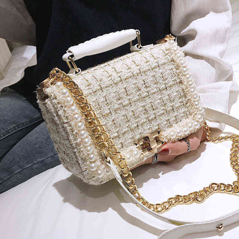 

Fashion Female Square Tote bag Quality Woolen Pearl Women's Designer Handbag Ladies Chain Shoulder Crossbody Bag Travel X220330, Pink