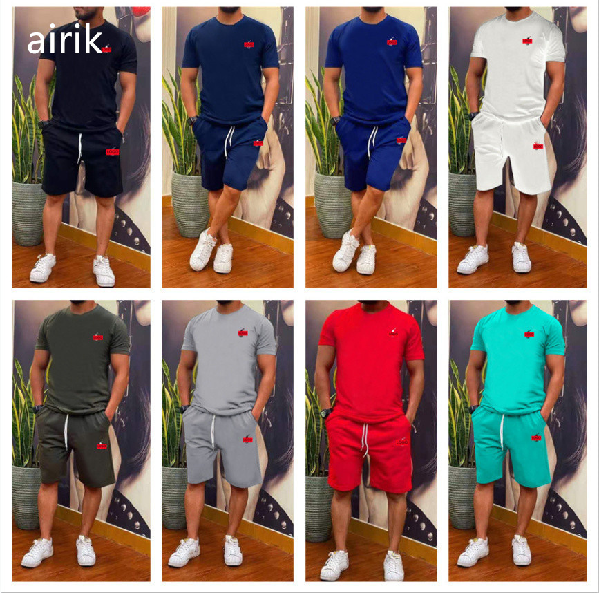 

Mens Tracksuits Men sports casual short-sleeved suit foreign trade summer European and American outdoor suit, 1#