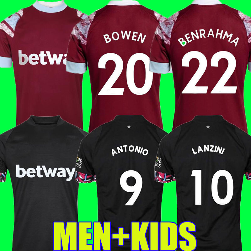 

22 23 West Hams BOWEN RICE Soccer Jerseys BENRAHMA LANZINI ANTONIO YARMOLENKO NOBLE FORNALS DAWSON Vlasic SOUCEK 2022 2023 away Football Shirt Mens Kids Kit AGUERD, Home 1