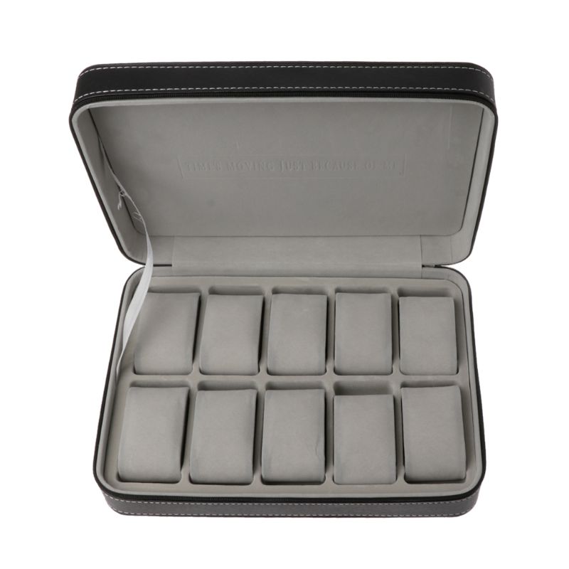 

Watch Boxes 10 Slots Watch Zipper Travel Box Leather Display Case Organizer Jewelry Storage