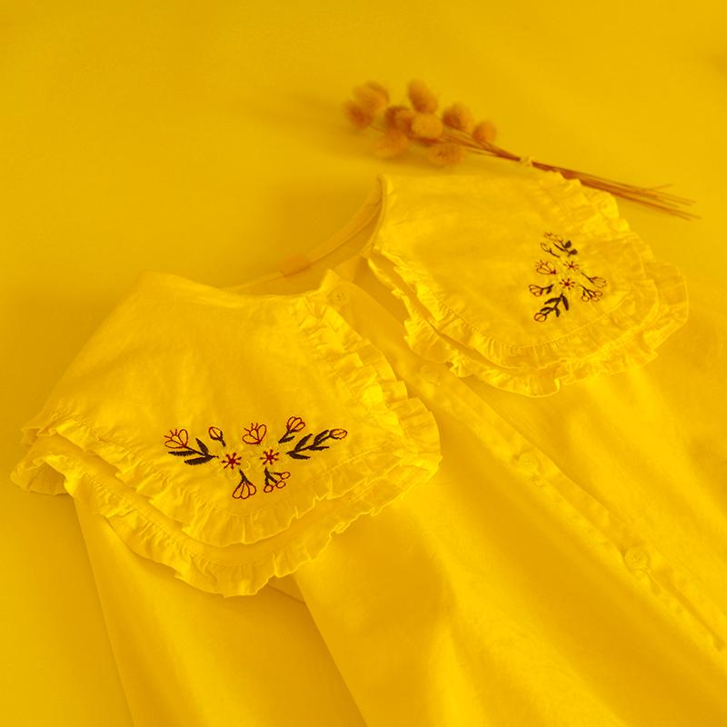 

Women's Blouses & Shirts Japanese Style Flower Embroidery Double Layer Turndown Collar Cotton White Long Sleeve Shirt WomenWomen's