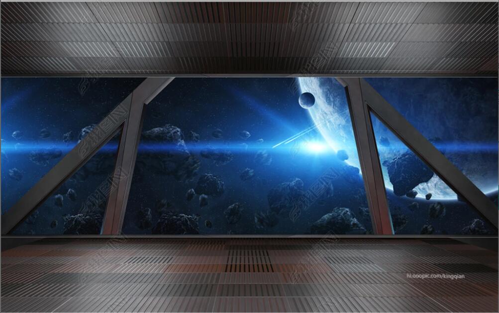 

custom photo mural 3d wallpaper Spaceship Porthole Space Planet Bar KTV background painting home decor living room 3D wall murals wallpapers for walls in rolls, Non-woven wallpaper