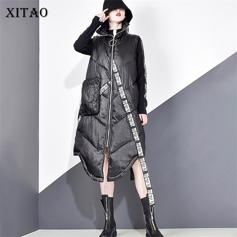 

XITAO Women Black Sleeveless Pocket Loose Vest Mandarin Collar Sleeveless Casual Vest Female Solid Color Coat ZLL2158 201031, Black zll2158