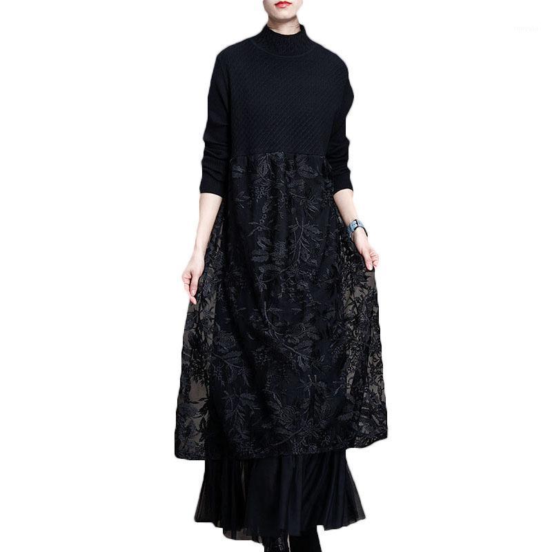 

Casual Dresses 2022 Autumn Winter Dress Ldies Lace Women' Knitted Stitching Temperament Slim For Women 79a, Black
