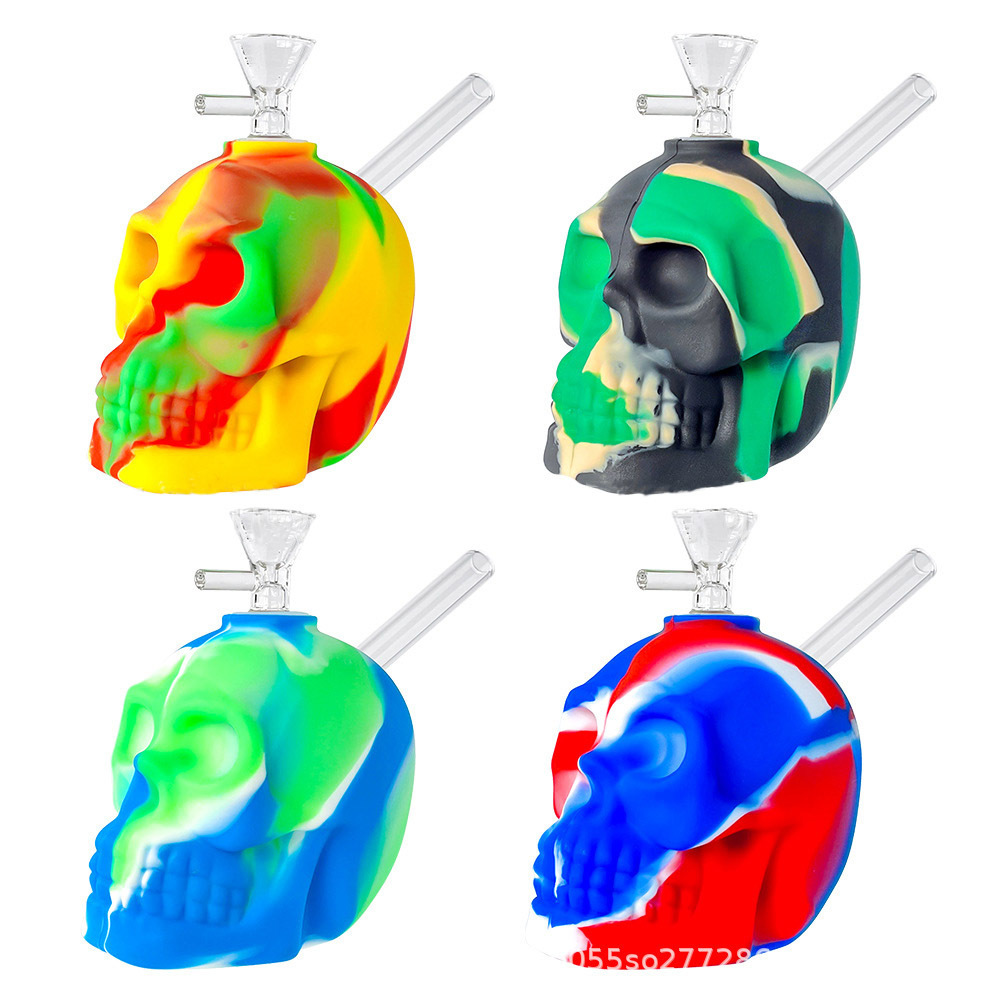 

2 style Skull silicone water pipe Hookahs with glass bowl Blunt Bubblers Travel Bongs Dab Rig Bubbler gift box