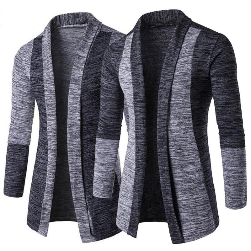 

Men's Jackets Winter/Autumn Jacket Contrast Color Patchwork Autumn Winter Lapel Slim Cardigan For Daily Wear, Light grey