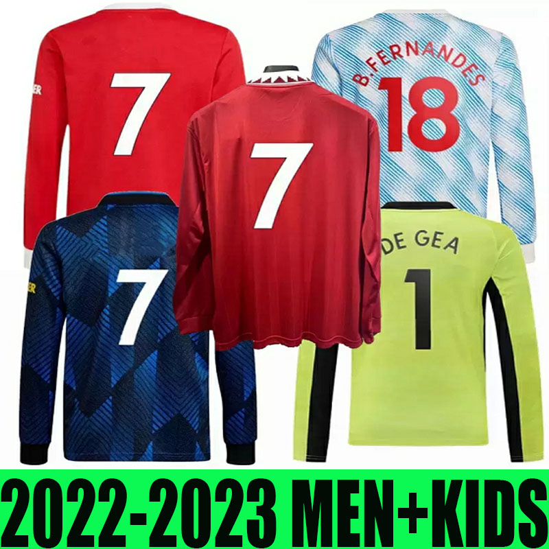 

Manchester Long sleeve 2022 2023 Man POGBA B.FERNANDES Soccer Jerseys UNITED RASHFORD Football Shirt 22 23 man kids kit set sock goalkeeper uniform RONALDO, 22/23 home