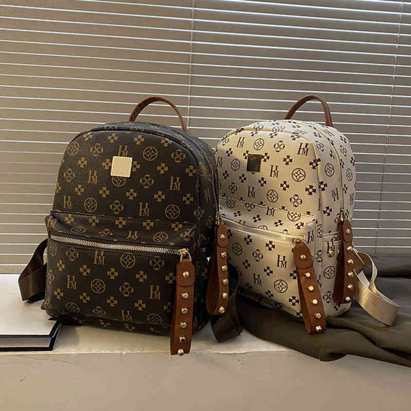 

Purses Backpack women's new printed backpack Pu travel bag, Brown