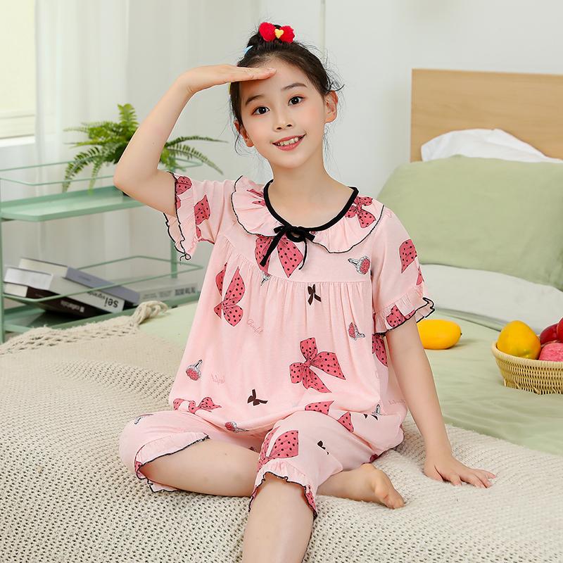 

Clothing Sets 2-12 Years Girls Summer Outdoor 2022 Cute Pink Butterfly Shortsleeve Tops Long Trousers Thin Cartoon SuitsClothing, T02