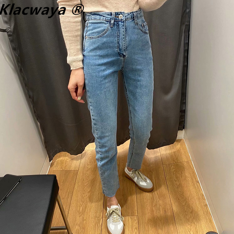 

Women Fashion Side Pockets Solid Color Tight Leg Jeans Vintage High Waist Zipper Fly Denim Female Trousers Mujer 210521, Denim blue