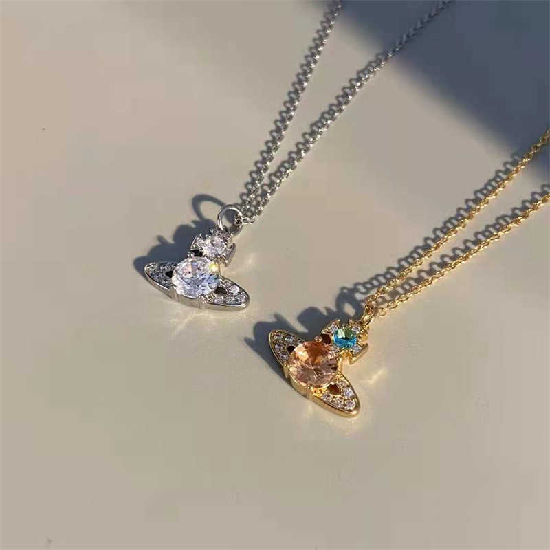 designer classic Saturn full diamond necklace of Empress Dowager Vivian Westwood fashionable and simple ins design temperament clavicle chain