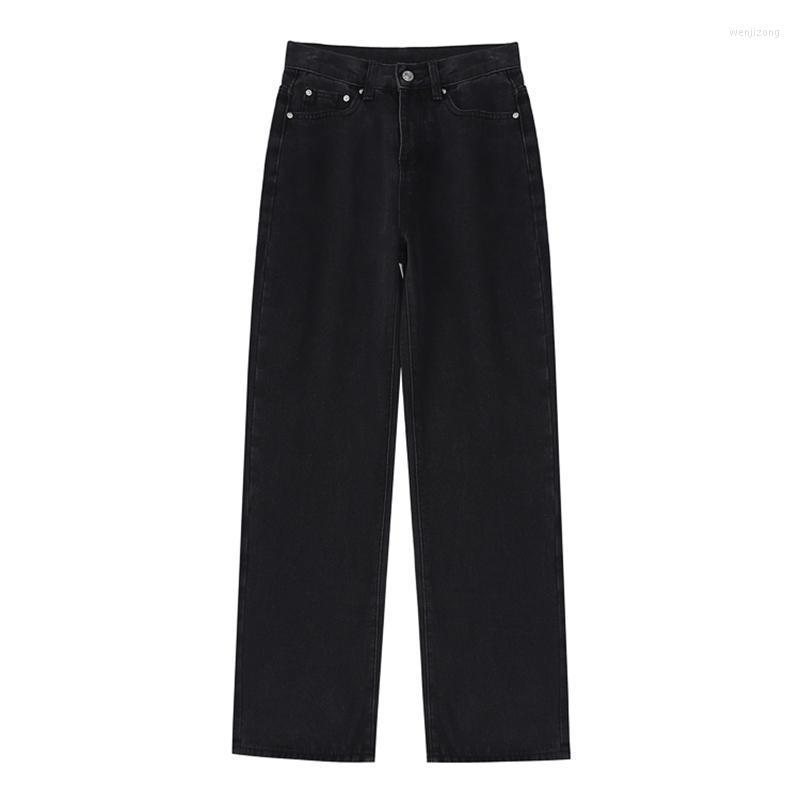 

Women' Jeans 2022 Women High Waist Long Pants Pockets Zipper Female Denim Trousers Spring Vintage Simple Casual Loose Wide Leg, Black